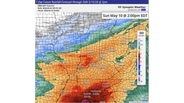 Kentucky, Tennessee, Indiana and Alabama Face 1.5 to 2.84 Inches of Rain Over 7 Days as Wet Pattern Makes Field Work Nearly Impossible Through May 10