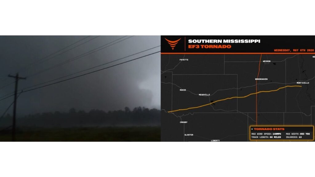 Mississippi EF3 Tornado Confirmed at 65 Miles Long and 140 mph From Meadville to Monticello With 13 Injuries as Massive Wedge Stayed on the Ground Through Brookhaven