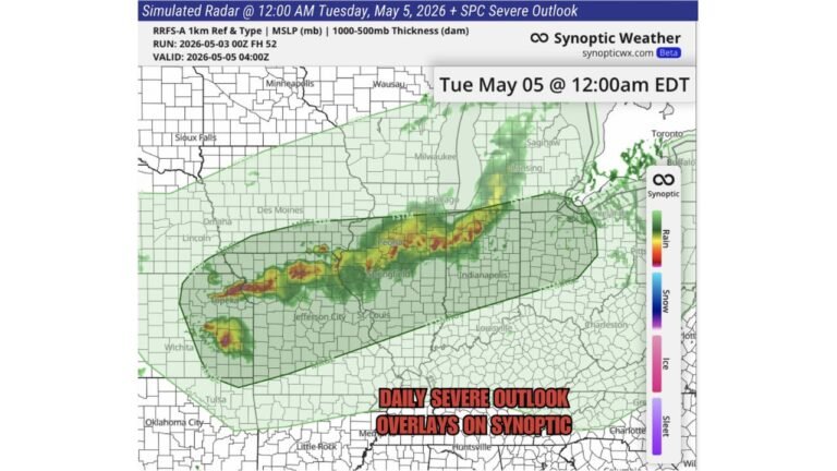 Missouri, Illinois, Indiana, and Kansas Face Severe Thunderstorm Line Monday Night Into Tuesday Morning as Storm Corridor Stretches From Kansas City to South Bend