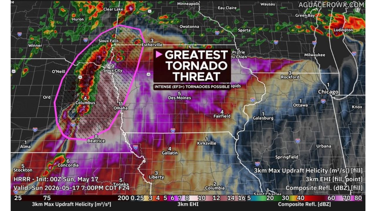 Nebraska, South Dakota, Iowa and Minnesota Face Potentially Dangerous Tornado Event Sunday Afternoon With EF3 Tornadoes Possible, 80 mph Wind Gusts and 2 Inch Hail Including Omaha, Sioux Falls and Sioux City Starting 4 to 6 PM CDT