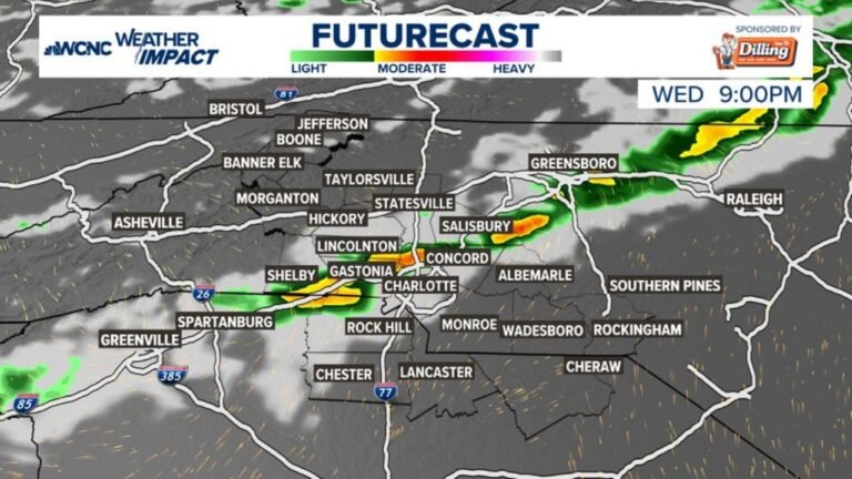 North Carolina and South Carolina Face Brief Shower or Storm Between 7:00 PM and 10:00 PM Wednesday May 13 With Shelby Seeing Up to 0.42 Inches and Charlotte Tracking 0.19 Inches