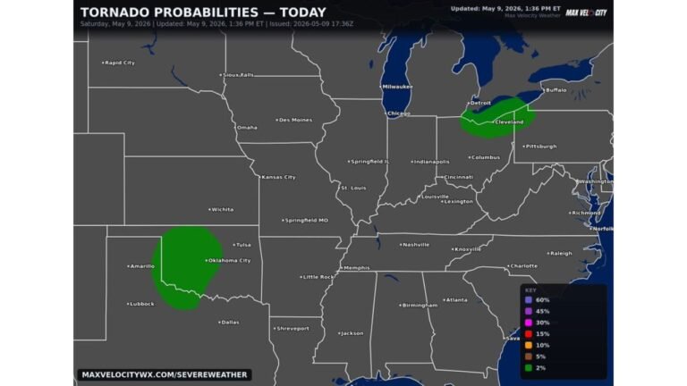 Oklahoma City, Tulsa and Cleveland Face Isolated Tornado Threat Saturday Evening After Tornado Risk Downgraded From Earlier Forecast