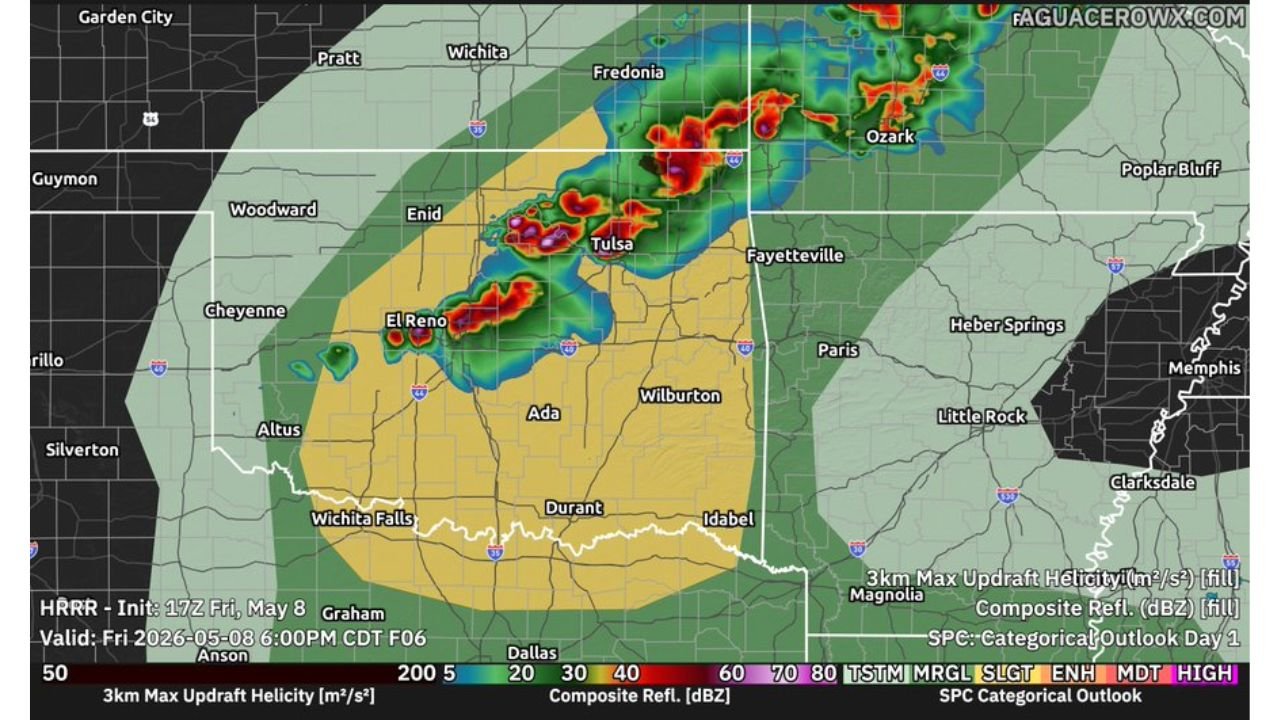 Oklahoma and North Texas Face Damaging Winds, Large Hail and Isolated Tornadoes This Afternoon as Storms Target Tulsa, El Reno and Wichita Falls Along a Moving Cold Front