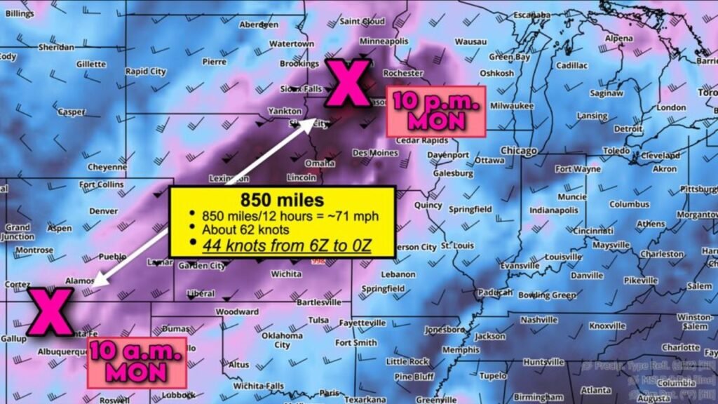 Plains and Upper Midwest Brace for Significant Tornado Trigger Monday May 18 as 44 Knot Jet Stream Energy Races 850 Miles From New Mexico to Sioux Falls in 12 Hours
