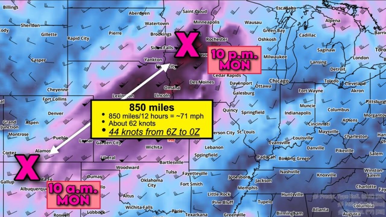 Plains and Upper Midwest Brace for Significant Tornado Trigger Monday May 18 as 44 Knot Jet Stream Energy Races 850 Miles From New Mexico to Sioux Falls in 12 Hours