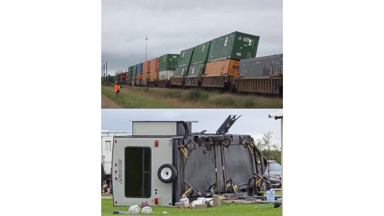 Point Comfort, Texas Hit by Major Damage After 119 MPH Wind Gust From Severe Storm Derails Train Cars and Overturns Vehicles