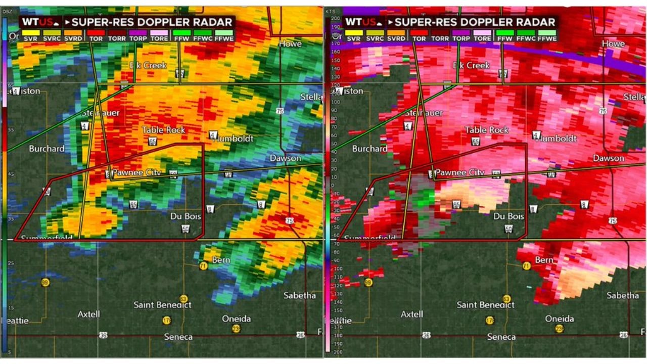 Significant Tornado Developing South of Pawnee City Nebraska Threatening Table Rock Humboldt Dawson and Du Bois Seek Shelter Immediately