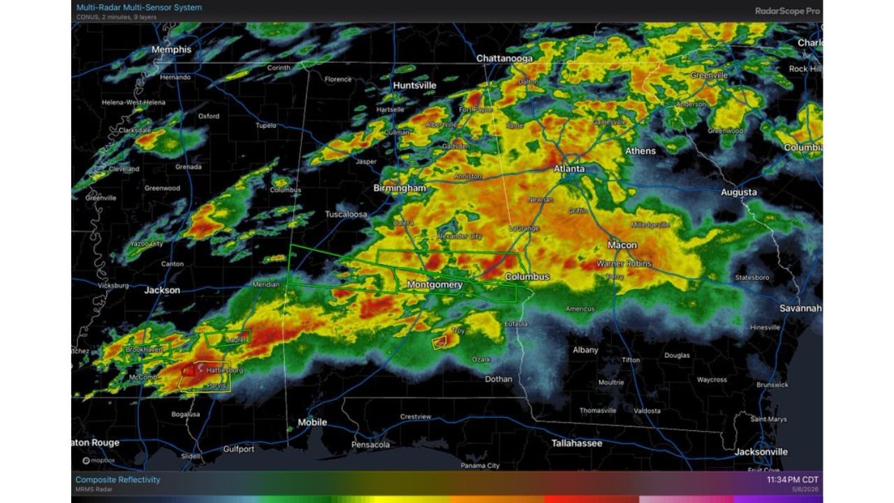 South Alabama and Southern Mississippi Face Tornado Watch Until 6 AM With Flash Flood Warnings From York to Auburn as Over 4 Inches of Rain Falls Overnight