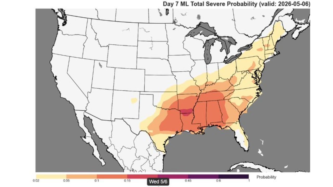 Southeast Severe Weather Risk Rises for Wednesday May 6 With Mississippi and Alabama in the Bullseye
