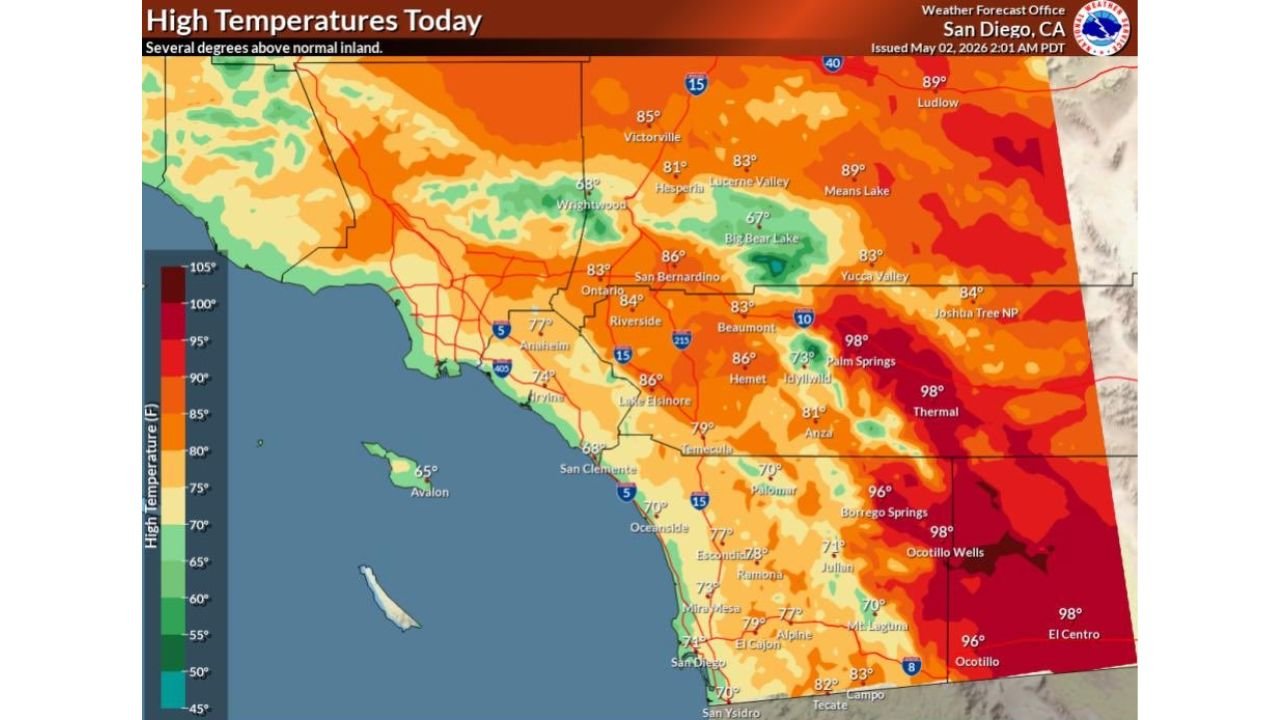 Southern California Wakes to May Gray With Coastal Fog Saturday as Los Angeles Hits 75 to 87 Degrees Inland and Desert Communities Near Palm Springs and Thermal Reach 98 Degrees