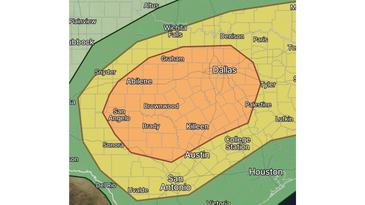 Texas Faces Enhanced Risk of Hurricane Force Wind Gusts Over 74 mph and Very Large Hail Sunday as Dallas, Abilene, Austin and Killeen Sit Inside the Highest Danger Zone