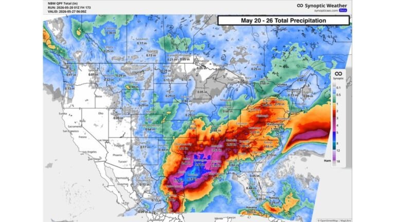 Texas, Louisiana, Mississippi and Tennessee Face 2 to 6 Inch Plus Rainfall With Flooding Risk May 20 Through 26 Including Dallas, Houston, Memphis, Nashville and New Orleans