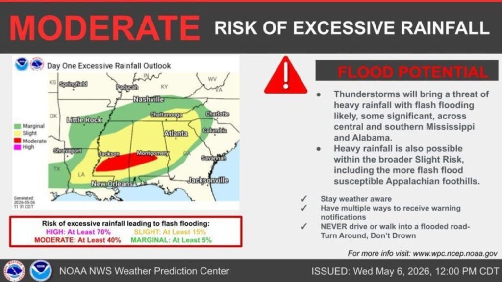 Texas, Mississippi, Alabama and Tennessee Face EF2 Tornadoes, Large Hail and Significant Flash Flooding Tonight From Eastern Texas Through the Tennessee Valley and Southern Appalachians