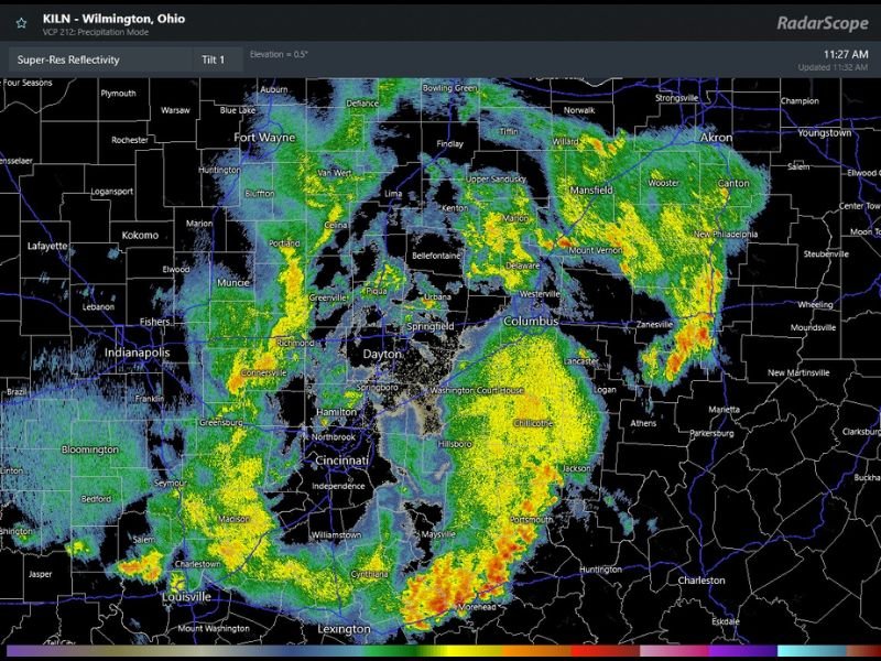 Thunderstorms Decreasing Across Ohio and Indiana Including Columbus Dayton Cincinnati and Fort Wayne With Additional Storm Chances Returning Tonight Across Northern Kentucky and Southeast Indiana