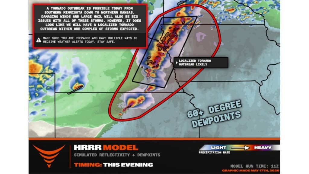 Tornado Outbreak Likely This Evening Across Eastern Nebraska, Western Iowa, Southwestern Minnesota and Northern Kansas With Strong to Violent Tornadoes Possible 4 to 10 PM Including Omaha and Sioux City