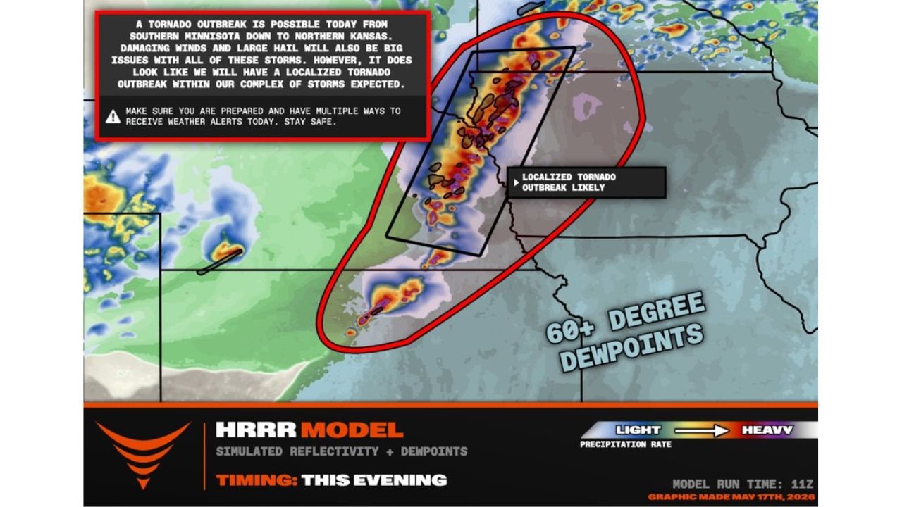 Tornado Outbreak Likely This Evening Across Eastern Nebraska, Western Iowa, Southwestern Minnesota and Northern Kansas With Strong to Violent Tornadoes Possible 4 to 10 PM Including Omaha and Sioux City