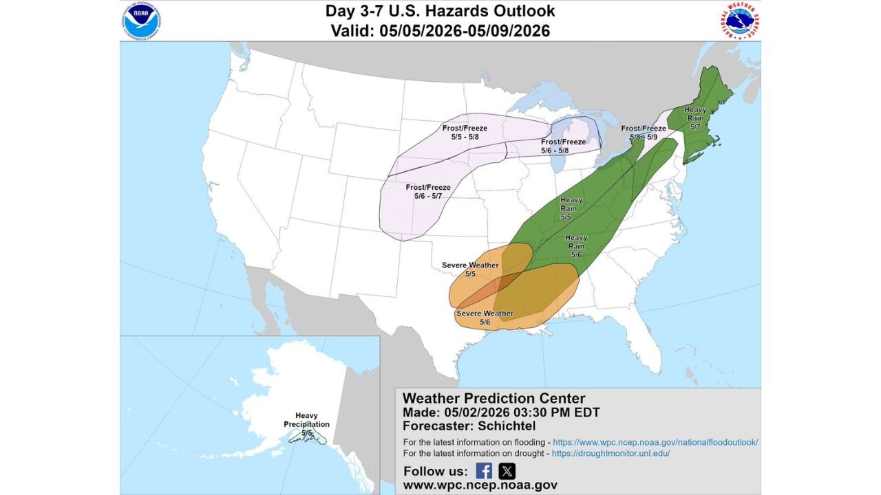 United States Faces Multi-Threat Hazards Week From May 5 to May 9 as Severe Weather, Frost and Heavy Rain Target Millions Across Multiple Regions