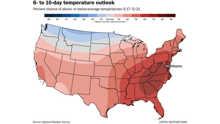 Washington DC Faces 80s and Possible 90 Degree Highs Saturday May 16 Through Wednesday May 21 With Record Highs of 92 and 96 Degrees Within Reach