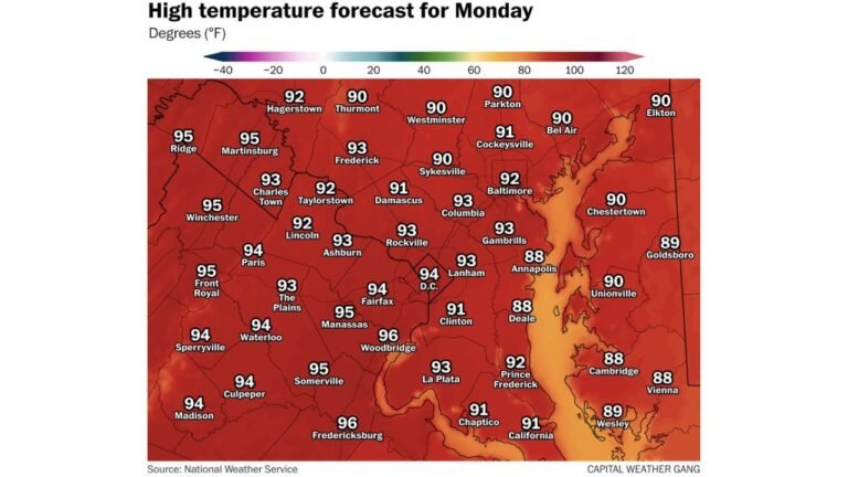 Washington DC, Maryland and Virginia Face 90 to 96 Degree Heat Sunday May 17 Through Wednesday May 20 With Woodbridge and Fredericksburg Hitting 96 Degrees Monday