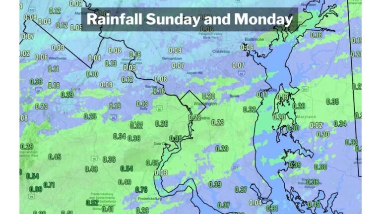 Washington DC and Virginia Pick Up 0.22 to 0.76 Inches of Rainfall Sunday and Monday With Springfield Seeing 0.5 Inches and DC Still Nearly 4 Inches Below Average for the Year