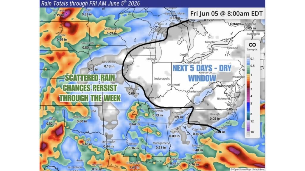Ohio, Indiana, Kentucky and Pennsylvania Get Last Dry Window Through June 5 Before Active Pattern Returns After June 6
